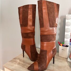 Azalea Wang Esko Suede Patchwork Heeled Boots